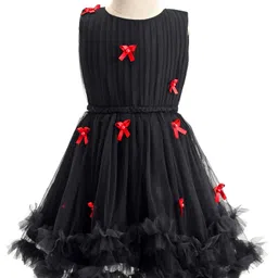 Enfance Sleeveless Bow Applique Ruffle Detailed Dress - Black-picture-13