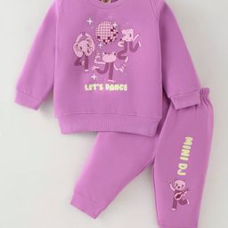 Zero Female Fleece Knit Full Sleeves Winter Wear T- Shirt & Lounge Pant Set Text & Animal Print - Lilac-image-15