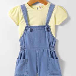 Enfance Solid Pocket Detailed Dungaree With Half Sleeves Tee - Lemon Yellow-image-46
