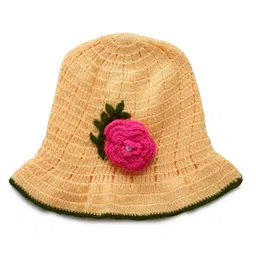 MayRa Knits Knitted Floral Crochet Designed Cap - Yellow-picture-0