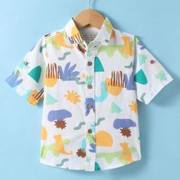 JASH KIDS Cotton Knit Half Sleeves Shirt with Kitty Print - White-image-83