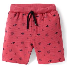 Evimo Single Jersey Knit Knee Length Shorts with Airplane - Red-image-77