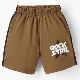 Taeko Single Jersey Knit Knee Length Shorts With Rock Star Print - Brown-image-80