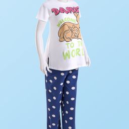 Bella Mama Disney Cotton Knit Half Sleeves Nursing Night Suit with Bambi Graphics - White-picture-26