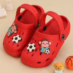 Yellow Bee Monkey Applique Detailed Perforated Clogs - Red-picture-26