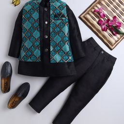 Ahhaaaa Silk Blend Full Sleeves Solid Kurta Pyjama With Abstract Embroidered Sherwani Set - Turquoise-image-79