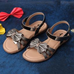 boyz n galz Bow Applique Detailed Shimmered Sandals With Velcro Closure - Grey-image-93