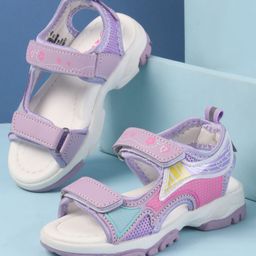 Cute Walk by Babyhug Velcro Closure Sandals with Hearts Print - Purple-image-81
