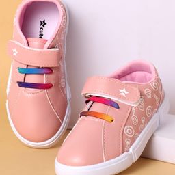 Cute Walk By Babyhug Velcro Closure Casual Shoes With Candy Print & Lace Detailing - Pink-image-34