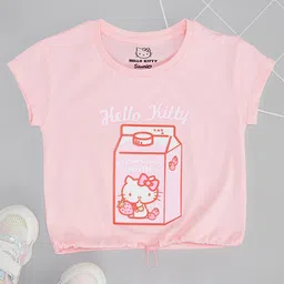Pantaloons Junior Cotton Hello Kitty Featuring Half Sleeves Character Printed Top - Pink-picture-40