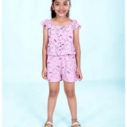 Kiddopanti Cotton Frill Sleeves Floral Printed Jumpsuit - Orchid-image-95