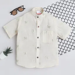 BAATCHEET Cotton Half Sleeves Butterfly Embroidered Shirt - Green-picture-30