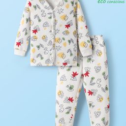 Babyoye Cotton Knit Full Sleeves Thermal Inner Wear With Tropical Theme Print - White-image-112