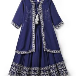 Babyhug Georgette Woven Three Fourth Sleeves Lehenga & Choli With Jacket Set Lace & Embroidery Detailing - Navy Blue-image-84