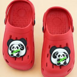 Yellow Bee Perforated Clogs With Panda & Bamboo Charms - Red-image-79