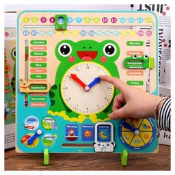 Azhari MultifunctionalEducational Wooden ClockPurpose Climate, Clock, Day, Date, Time and Whether Toy Calendar Board for Kids Color & Design May Vary image 2