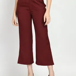 WAYLENE Women Relaxed Straight Leg Flared High-Rise Easy Wash Trousers-image-57