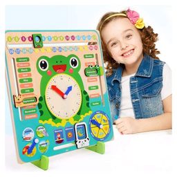 Azhari MultifunctionalEducational Wooden ClockPurpose Climate, Clock, Day, Date, Time and Whether Toy Calendar Board for Kids Color & Design May Vary image 3