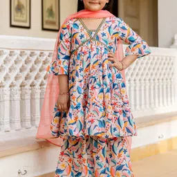 Sangria Girls Printed Aliya-Cut Kurta & Sharara With Dupatta-image-23