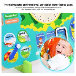 Azhari MultifunctionalEducational Wooden ClockPurpose Climate, Clock, Day, Date, Time and Whether Toy Calendar Board for Kids Color & Design May Vary image 4