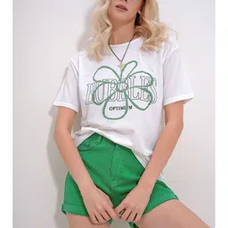 Trend Alacati stili Typography Printed Round Neck Cotton T-shirt-picture-22