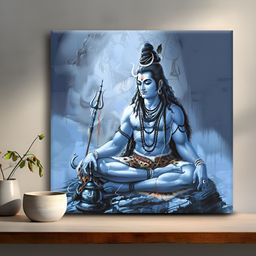 OLIVE TREE Blue & Black Lord Shiva Canvas Painting Wall Art-picture-6