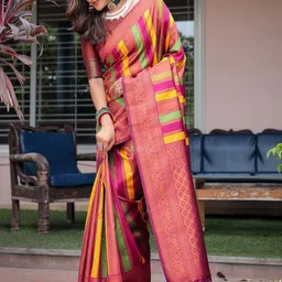 Anouk Woven Design Striped Kanjeevaram Saree-image-90