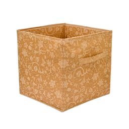 Kuber Industries Set Of 4 Beige Printed Large Foldable Cube Storage Boxes With Handle Replacement Drawer image 3
