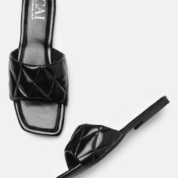 CAI Women Black Quilted Open Toe Flats-9