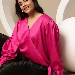 Sztori Plus Size Puff Sleeve Wrap Top-picture-9