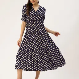 AMUKTI Polka Dot Printed Tiered Fit & Flare Midi Ethnic Dress-image-37
