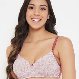 Clovia White & Mauve Printed Non-Wired Lightly Padded T-shirt Bra BR1277N2236E-44
