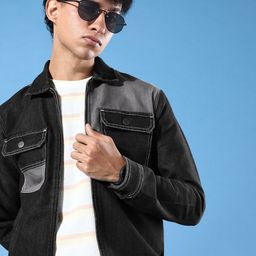 WROGN Men Black & Grey Solid Denim Jacket-image-50
