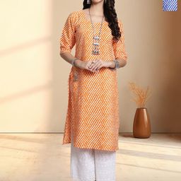 HERE&NOW Selection Of 2 Leheriya Printed Round Neck Straight Kurtas-image-70