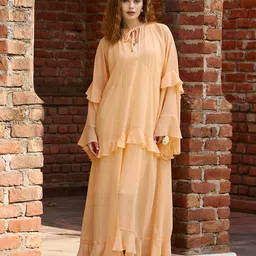 SASSAFRAS Georgette Tie-Up Neck Maxi Dress-image-15