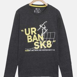3PIN Boys Charcoal Grey Printed Pure Cotton T-shirt-image-87