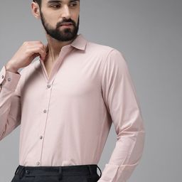 THE BEAR HOUSE Men Dusty Pink Solid Slim Fit Cotton Formal Shirt-6