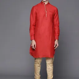 Manu Men Red Solid Kurta-picture-7