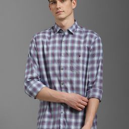 Louis Philippe Sport Checked Spread Collar Slim Fit Cotton Shirt-image-22