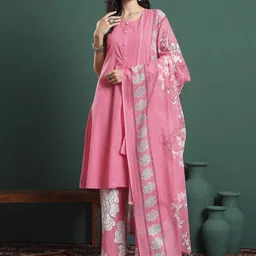 Yufta Women Regular Pure Cotton Kurta with Trousers & With Dupatta-picture-30