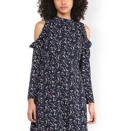 Harpa Women Navy Blue Floral Print Cold Shoulder Dress-image-15