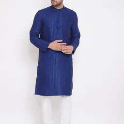 even Men Blue Checked Straight Kurta-3