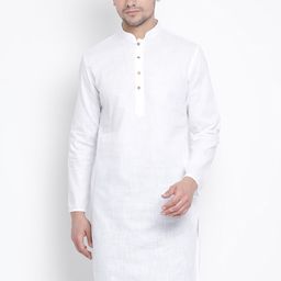 VASTRAMAY Men White Solid Straight Cotton Kurta-picture-56