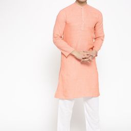 Vastraa Fusion Men Orange Kurta-image-73