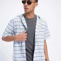 glitchez Rugged Layers Checked Hooded Shirt-image-78