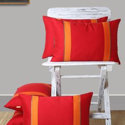 ANS Red & Orange Set of 5 Striped Rectangle Cushion Covers-0
