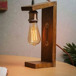 Homesake Brown Solid Handcrafted Wooden Table Lamp-40