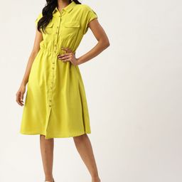DressBerry Women Lime Green Solid Shirt Dress-picture-36