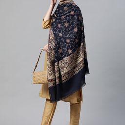 WEAVERS VILLA Women Navy Blue & Beige Floral Printed Shawl-12