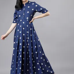 Vishudh Women Blue Printed Maxi Dress-image-82